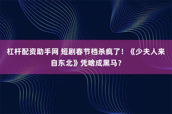 杠杆配资助手网 短剧春节档杀疯了！《少夫人来自东北》凭啥成黑马？